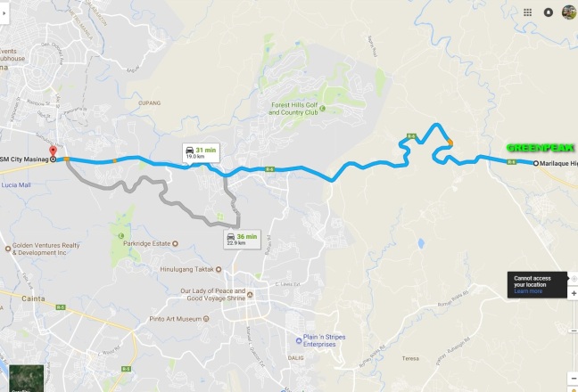 Distance of Green Peak Baras to SM City Masinag